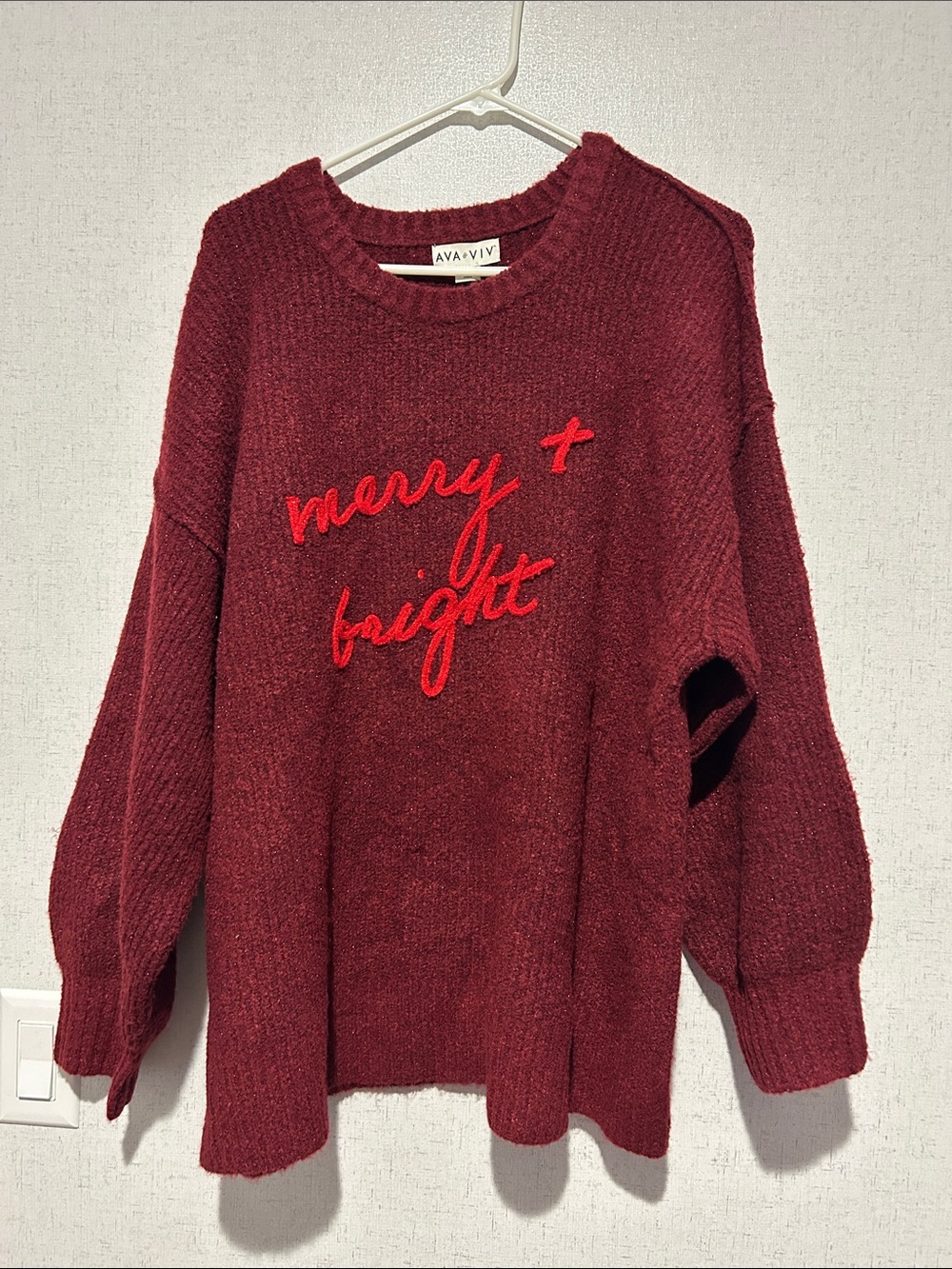 Ava & Viv Burgundy Crewneck Sweater with Red Script